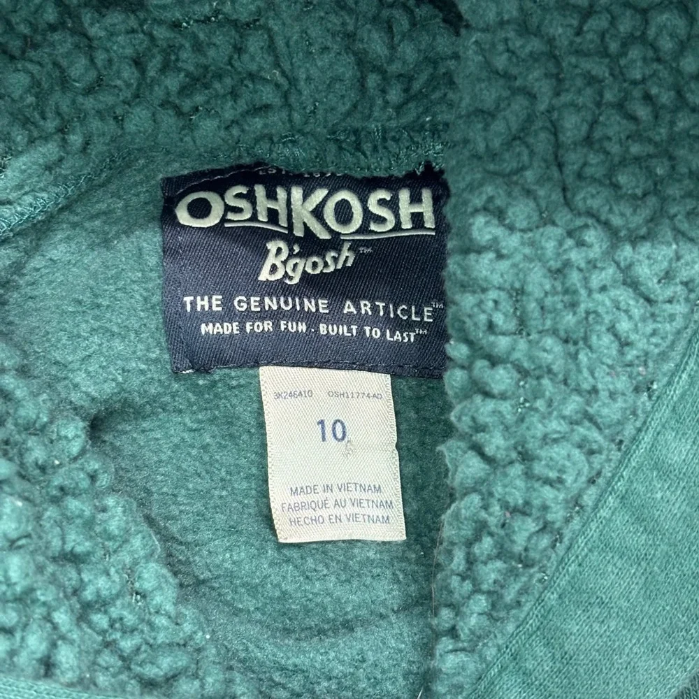 OshKosh Color Block Hoodie Sherpa Lined Hood Green Blue Gray * RUNSSMALL * Sz 10